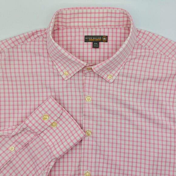 Peter Millar Summer Comfort Button Down Shirt Men's XXL Pink Check Performance - Picture 1 of 9